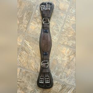 Brown, 26" Frank Baines leather "humane end" dressage girth